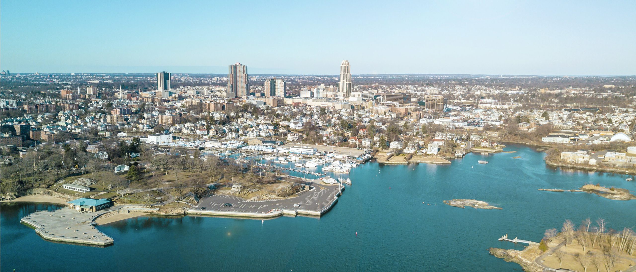 City next to the ocean taken from above